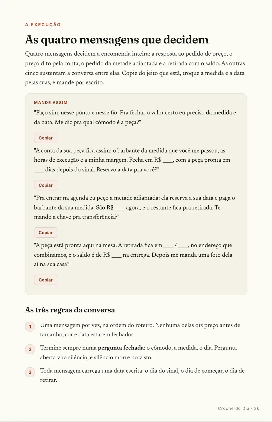 Falas prontas: As quatro mensagens que decidem a encomenda, com as regras da conversa ao lado
